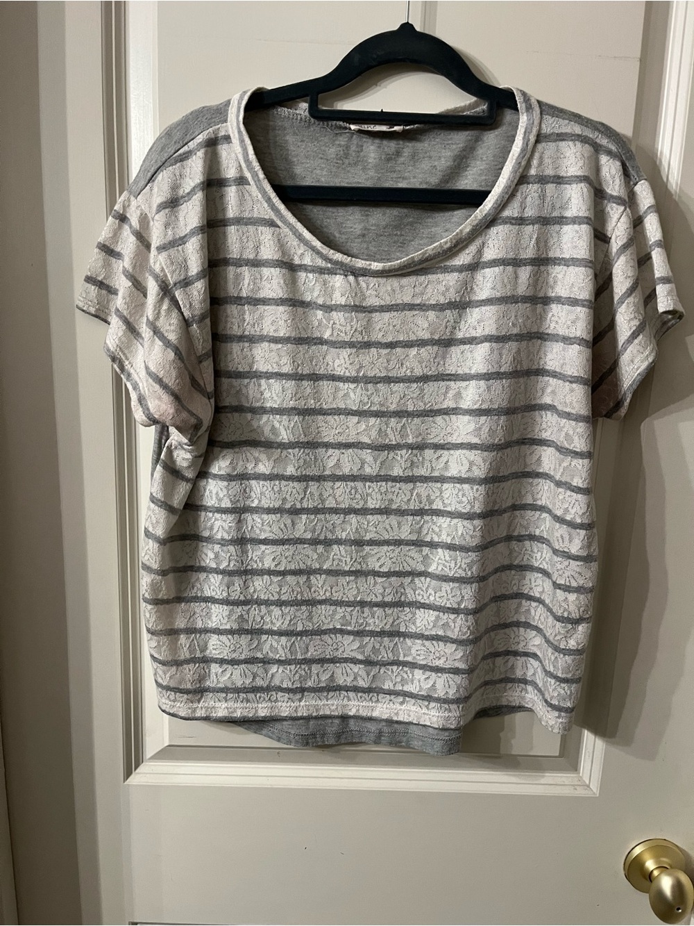 mine Striped Short Sleeve Top in Gray & White